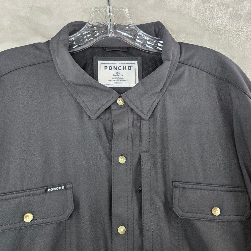 Poncho Shirt Mens 3XL Black Long Sleeve Magnetic Pockets Regular Fit Outdoor**